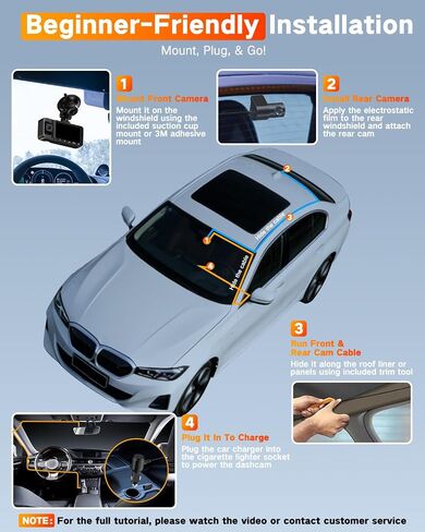 WECOOL 4K UHD 3 Channel Dash Cam Front and Rear Inside in Kuwait