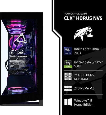 CLX Horus Gaming PC - Intel Core Ultra 9 285K 3.7GHz, GeForce RTX 5080, 2TB NVMe M.2 SSD, 48GB DDR5 RGB Memory, 360mm AIO, WiFi, Windows 11 Home, Black, AI-Accelerated in Saudi Arabia