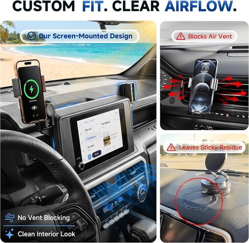 Car Phone Holder for 2024-2026 Toyota Tacoma 4th Gen Accessories, 8-Inch Screen Phone Mount with Up to 15W Fast Wireless Charger, Auto-Clamping Aluminum Holder, 360° Rotation, Keeps Air Vents Clear in Saudi Arabia