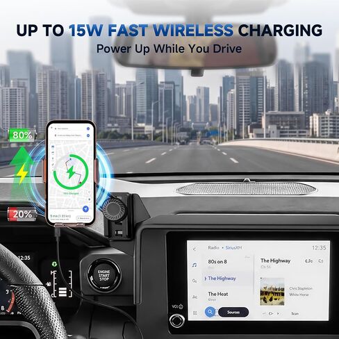 Car Phone Holder for 2024-2026 Toyota Tacoma 4th Gen Accessories, 8-Inch Screen Phone Mount with Up to 15W Fast Wireless Charger, Auto-Clamping Aluminum Holder, 360° Rotation, Keeps Air Vents Clear in Saudi Arabia
