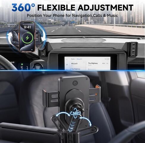 Car Phone Holder for 2024-2026 Toyota Tacoma 4th Gen Accessories, 8-Inch Screen Phone Mount with Up to 15W Fast Wireless Charger, Auto-Clamping Aluminum Holder, 360° Rotation, Keeps Air Vents Clear in Saudi Arabia