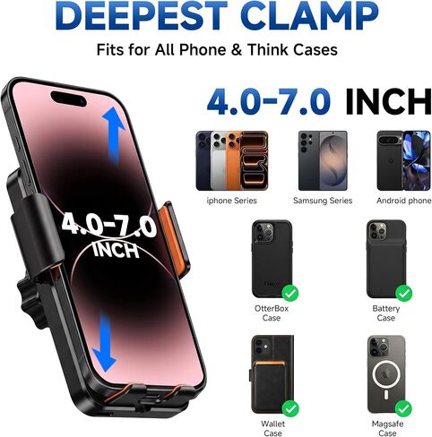 Car Phone Holder for 2024-2026 Toyota Tacoma 4th Gen Accessories, 8-Inch Screen Phone Mount with Up to 15W Fast Wireless Charger, Auto-Clamping Aluminum Holder, 360° Rotation, Keeps Air Vents Clear in Saudi Arabia