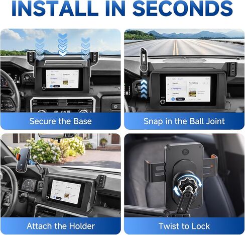 Car Phone Holder for 2024-2026 Toyota Tacoma 4th Gen Accessories, 8-Inch Screen Phone Mount with Up to 15W Fast Wireless Charger, Auto-Clamping Aluminum Holder, 360° Rotation, Keeps Air Vents Clear in Saudi Arabia