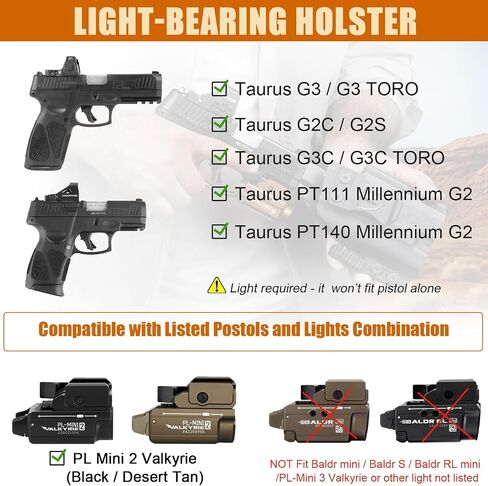 WARRIORLAND Kydex Holster Fits Taurus G2C /G3C /G3 with PL-Mini 2 Valkyrie in Kuwait