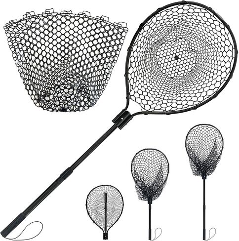 All Metal Telescoping Rubber Fishing Net with Handle Length: 59" Depth:19.7" Hoop: 26"x18" Large Silicone Fish Landing Net Pier/Kayak/Fishpond/Saltwater/Salmon Extendable Fishing Gear in Saudi Arabia