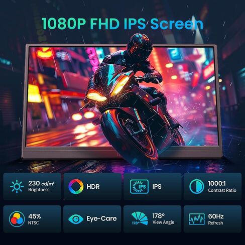 15.6 Inch Portable Monitor 1080P Slim Monitor Built-in 90° Adjustable Stand in Saudi Arabia