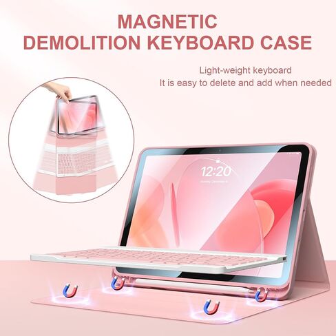 for iPad 11th(A16,2025) 10th Generation Case with Keyboard 10.9 inch Wireless Detachable Folio Keyboard Cover with Pencil Holder for New iPad 10th Gen 2022 (Pink) in Kuwait