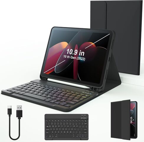 for iPad 11th(A16,2025) 10th Generation Case with Keyboard 10.9 inch Wireless Detachable Folio Keyboard Cover with Pencil Holder for New iPad 10th Gen 2022 (Pink) in Kuwait