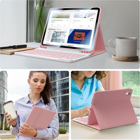 for iPad 11th(A16,2025) 10th Generation Case with Keyboard 10.9 inch Wireless Detachable Folio Keyboard Cover with Pencil Holder for New iPad 10th Gen 2022 (Pink) in Kuwait