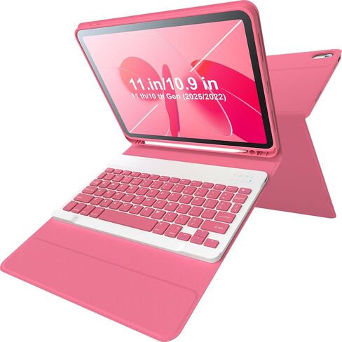 for iPad 11th(A16,2025) 10th Generation Case with Keyboard 10.9 inch Wireless Detachable Folio Keyboard Cover with Pencil Holder for New iPad 10th Gen 2022 (Pink) in Kuwait