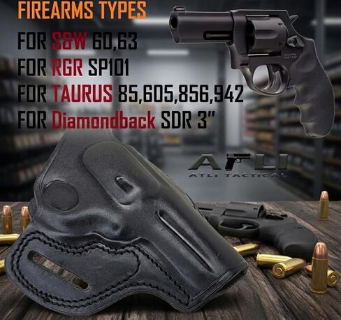 Diamondback SDR 357 OWB Holster - J Frame 3 بوصة برميل - لـ Diamondback SDR 3"، Rgr SP101، S&W 60 63، Taurus 85 605 856 Guns - حافظة مسدس جلدية فطيرة - حافظات Taurus 856 - Sp101 الحافظة in Kuwait