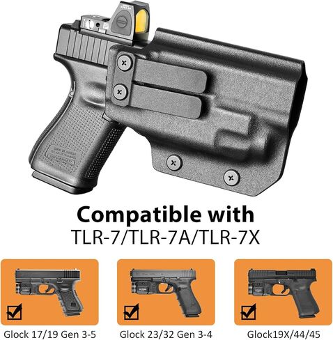 PROUS IWB Kydex Holster for Glock 19 with TLR7/TLR7A/TLR7X, Fit Glock 17/19 Gen 3-5, 23/32 Gen 3-4&19X/ 44/45, Inside Waistband Conceal Carry, Optic Cut, Adj. Cant & Retention, Right Hand in Kuwait