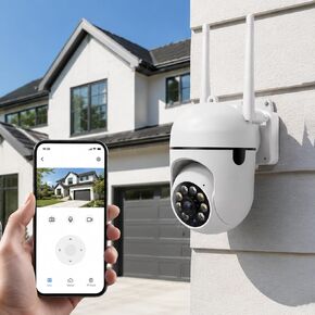 Wireless Waterproof Outdoor Security Camera, 1080P WiFi Camera with Color Night Vision, 2-Way Audio, Motion Detection, SD/Cloud Storage, App Control, EU Plug, White in Saudi Arabia