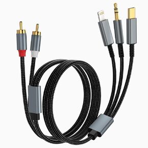 Lightning to RCA Cable, 3 in 1 USB C/Lighting/3.5m to 2 RCA Audio Cable in Saudi Arabia