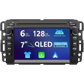 ستيريو راديو السيارة Android 14 لسيارة Chevy Silverado/GMC Sierra/Buick/Chevrolet، تطبيق Carplay Andriod Auto 7 بوصة 1280*720 QLED IPS وحدة رأس تعمل باللمس مع GPS Navi BT WiFi/4G LTE SWC 6GB RAM 128GB ROM in Kuwait