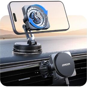 JOYROOM for MagSafe Car Mount Charger, [Smart Fingerprint-Touch Rotation] 15W MagSafe Wireless Car Charger[Vacuum & Gel 360° Base] Air Vent Dashboard Set for iPhone 17 16 15 14 13 12 Series, Black in Saudi Arabia
