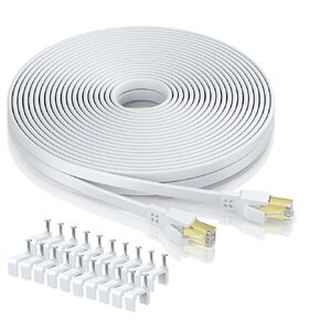 Cat8 Ethernet Cable 25 ft High Speed White Flat Patch Cord in Saudi Arabia