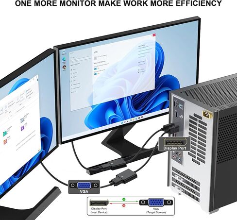 Wanme Displayport (DP) to VGA Adapter, Gold Plated DP Male to VGA Female Converter Compatible with Computer, Desktop, Laptop, PC, Monitor, Projector, HDTV (Black) in Kuwait