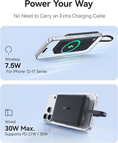 بنك الطاقة Baseus Magsafe، شاحن محمول مغناطيسي بقدرة 10,000 مللي أمبير في الساعة بقدرة 30 وات، حزمة بطارية لاسلكية للشحن السريع مع كابل USB-C مجدول مدمج لهاتف iPhone 17 Pro Max/Air/16/15/14/13، AirPods، iPad والمزيد in Kuwait