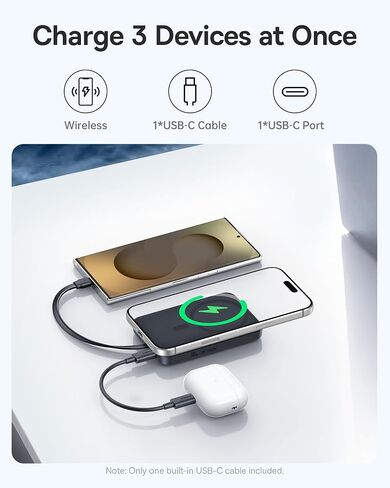 بنك الطاقة Baseus Magsafe، شاحن محمول مغناطيسي بقدرة 10,000 مللي أمبير في الساعة بقدرة 30 وات، حزمة بطارية لاسلكية للشحن السريع مع كابل USB-C مجدول مدمج لهاتف iPhone 17 Pro Max/Air/16/15/14/13، AirPods، iPad والمزيد in Kuwait