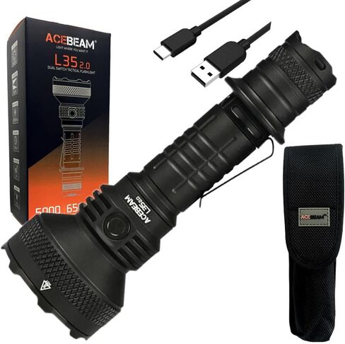 ACEBEAM L35 2.0 - Black L35 2.0 Flashlight Black C-Ree XHP70.3 HI LED w/Eco Sensa USB C Charging Cable Included in Saudi Arabia