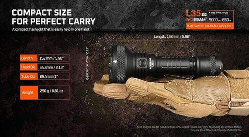 ACEBEAM L35 2.0 - Black L35 2.0 Flashlight Black C-Ree XHP70.3 HI LED w/Eco Sensa USB C Charging Cable Included in Saudi Arabia