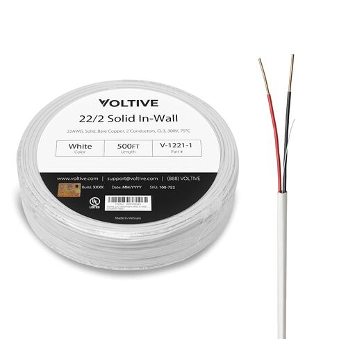 Voltive 22/4 Solid Alarm Wire, in-Wall CL3, White, 500ft - 22AWG, 4 Conductors, Solid Bare Copper, UL Listed - V-1222-1 in Kuwait