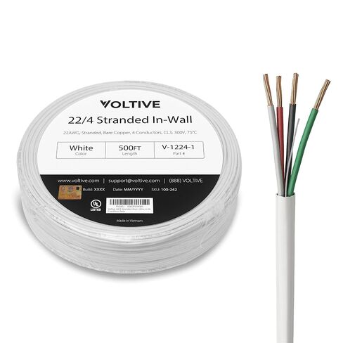 Voltive 22/4 Solid Alarm Wire, in-Wall CL3, White, 500ft - 22AWG, 4 Conductors, Solid Bare Copper, UL Listed - V-1222-1 in Kuwait