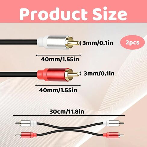 RCA Cables 1ft 2 Pack, Short RCA Cable Male to Male Stereo Audio Cable for TV, Subwoofer, Amplifier, Home Theater in Saudi Arabia