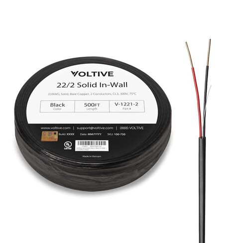 Voltive 22/4 Solid Alarm Wire, in-Wall CL3, White, 500ft - 22AWG, 4 Conductors, Solid Bare Copper, UL Listed - V-1222-1 in Kuwait