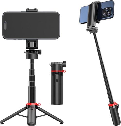 Selfie Stick with Tripod Stand, Extendable Phone Holder with Remote Control, Black and Red in Saudi Arabia