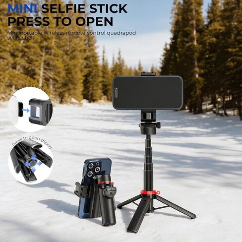 Selfie Stick with Tripod Stand, Extendable Phone Holder with Remote Control, Black and Red in Saudi Arabia