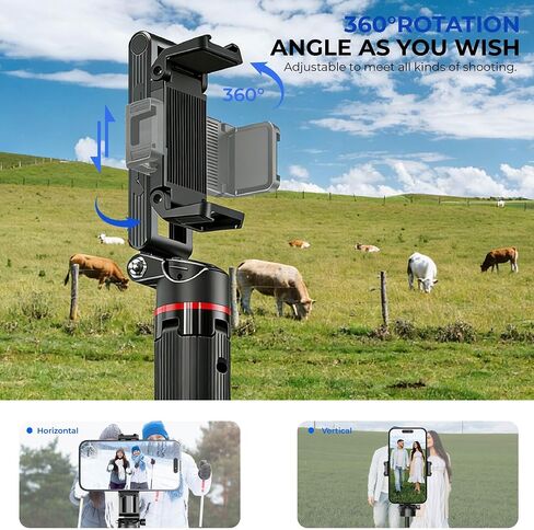 Selfie Stick with Tripod Stand, Extendable Phone Holder with Remote Control, Black and Red in Saudi Arabia