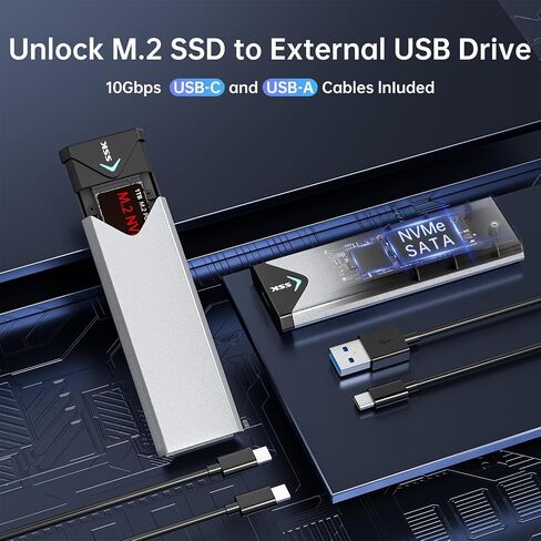 SSK M.2 إلى USB NVMe SATA SSD قارئ محول USB 3.2 Gen2 بسرعة 10 جيجابت في الثانية | لـ NVMe/SATA SSD، مفتاح M/B+M، شريحة RTL9210B، 10 جيجابت في الثانية PCIe، 6 جيجابت في الثانية NGFF، UASP، SMART & TRIM، 2240/2260/2280، LED، ألومنيوم in Kuwait