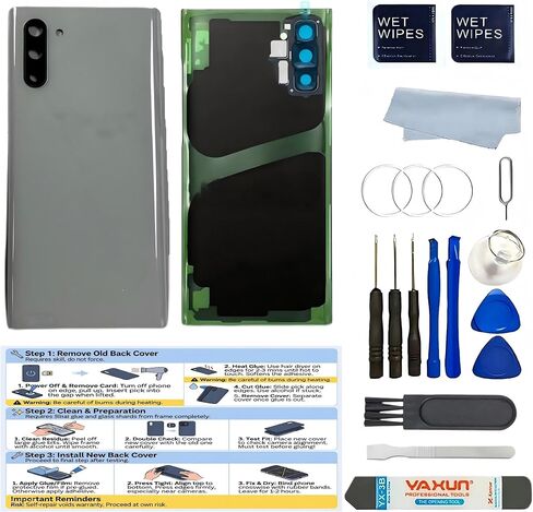 Back Glass Replacement for Samsung Galaxy Note 10 6.3inches Back Cover with Lens Frame Pre-Installed Tape +Tools (Silvery, Note10) in Kuwait