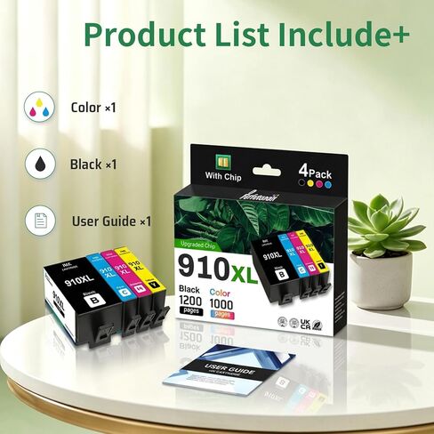 910XL Ink Cartridges Replacement for HP 910 910XL Ink Cartridges Combo Pack Compatible with HP OfficeJet 8010 8015 8018 8022 OfficeJet Pro 8020 8025 8028 8035 Printer(Black Cyan Yellow Magenta) in Saudi Arabia
