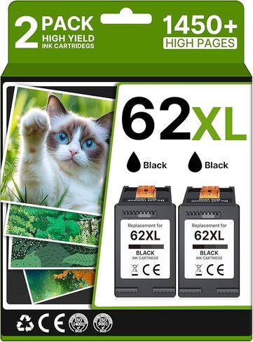 62XL Ink Cartridges Black Replacement for HP Ink 62 HP 62 Ink for HP 62 Black Ink Cartridge for HP62 Work with Envy 5660 7640 7645 5540 5544 5640 7645 OfficeJet 200 250 280 8040 8045 Printer(2 Black) in Saudi Arabia