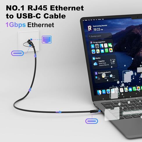 USB C to Ethernet Cable 4FT, 2-in-1 USB C to RJ45 Adapter (1Gbsp Ethernet) & USB C Cable (10G/4K/100W), Thunderbolt 4/5 Compatible, Ideal for MacBook, iPad Pro, XPS, Surface Pro, Essential for Travel in Kuwait