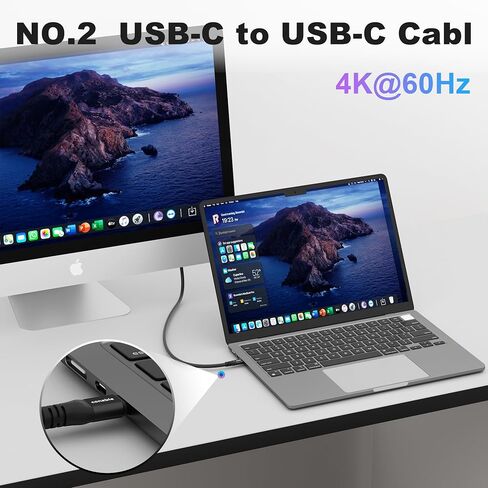 USB C to Ethernet Cable 4FT, 2-in-1 USB C to RJ45 Adapter (1Gbsp Ethernet) & USB C Cable (10G/4K/100W), Thunderbolt 4/5 Compatible, Ideal for MacBook, iPad Pro, XPS, Surface Pro, Essential for Travel in Kuwait