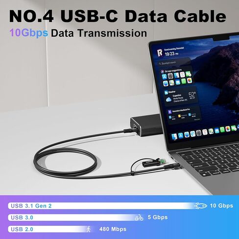 USB C to Ethernet Cable 4FT, 2-in-1 USB C to RJ45 Adapter (1Gbsp Ethernet) & USB C Cable (10G/4K/100W), Thunderbolt 4/5 Compatible, Ideal for MacBook, iPad Pro, XPS, Surface Pro, Essential for Travel in Kuwait