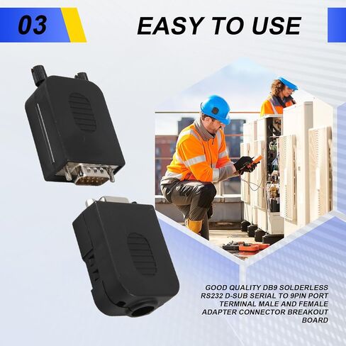 DB9 Solderless Connector RS232 D-SUB Serial to 9-Pin Port Terminal Male Female Adapter with Case (1Pcs-Male+1Pcs-Female) in Saudi Arabia