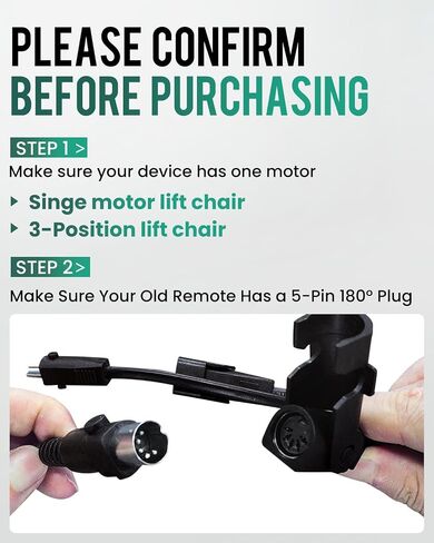 2 Button 5 Pin Lift Chair Remote Control Compatible with MCombo Single Motor Power Recliners and Other Single Motor Lift Chiars, Hand Control with Green Backlit in Saudi Arabia