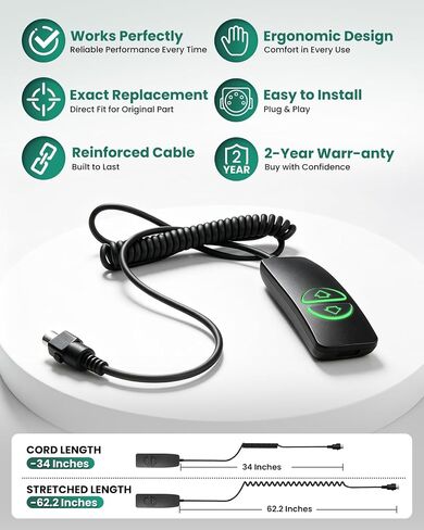 2 Button 5 Pin Lift Chair Remote Control Compatible with MCombo Single Motor Power Recliners and Other Single Motor Lift Chiars, Hand Control with Green Backlit in Saudi Arabia