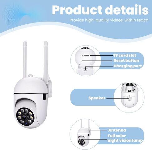 Wireless Waterproof Outdoor Security Camera, 1080P WiFi Camera with Color Night Vision, 2-Way Audio, Motion Detection, SD/Cloud Storage, App Control, EU Plug, White in Saudi Arabia