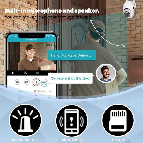 Wireless Waterproof Outdoor Security Camera, 1080P WiFi Camera with Color Night Vision, 2-Way Audio, Motion Detection, SD/Cloud Storage, App Control, EU Plug, White in Saudi Arabia