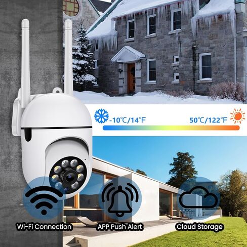 Wireless Waterproof Outdoor Security Camera, 1080P WiFi Camera with Color Night Vision, 2-Way Audio, Motion Detection, SD/Cloud Storage, App Control, EU Plug, White in Saudi Arabia