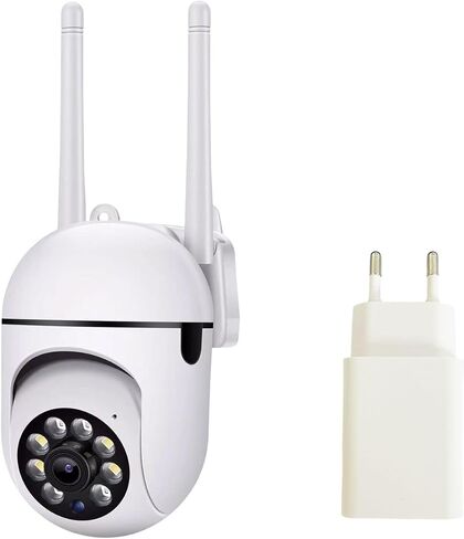 Wireless Waterproof Outdoor Security Camera, 1080P WiFi Camera with Color Night Vision, 2-Way Audio, Motion Detection, SD/Cloud Storage, App Control, EU Plug, White in Saudi Arabia