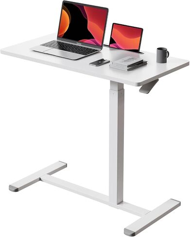 32 Inch Height Adjustable Rolling Standing Desk Gas Spring Sit Stand Mobile Workstation Hidden Casters Portable Laptop Bedside Table for Home Office School Medical Use in Saudi Arabia