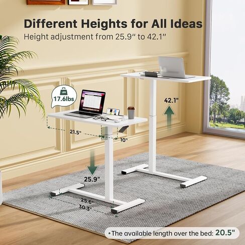 32 Inch Height Adjustable Rolling Standing Desk Gas Spring Sit Stand Mobile Workstation Hidden Casters Portable Laptop Bedside Table for Home Office School Medical Use in Saudi Arabia