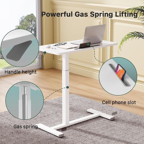 32 Inch Height Adjustable Rolling Standing Desk Gas Spring Sit Stand Mobile Workstation Hidden Casters Portable Laptop Bedside Table for Home Office School Medical Use in Saudi Arabia